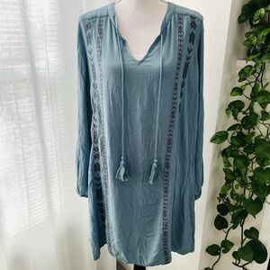 Jessica Simpson Blue Embroidered Boho Hippie Flowy Soft Comfy Dress - Large